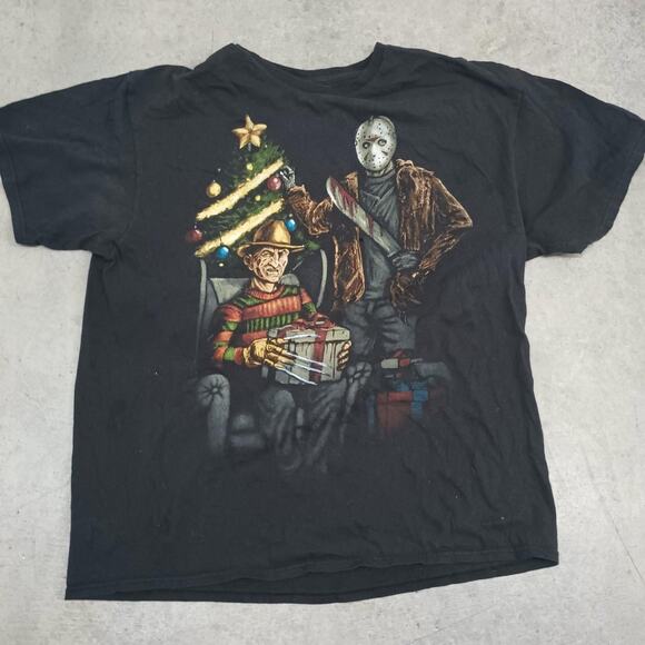 Nightmare Elm Street x Friday the 13th - Halloween on Christmas Mens XL T-Shirt - Picture 1 of 4